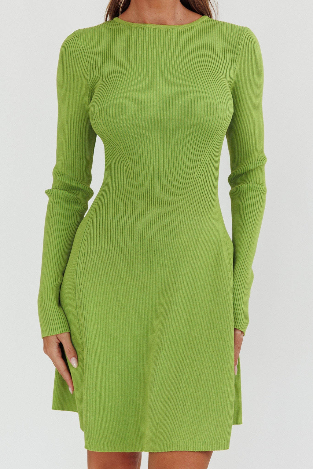 Intuitions Long Sleeve Ribbed Knit Dress Green
