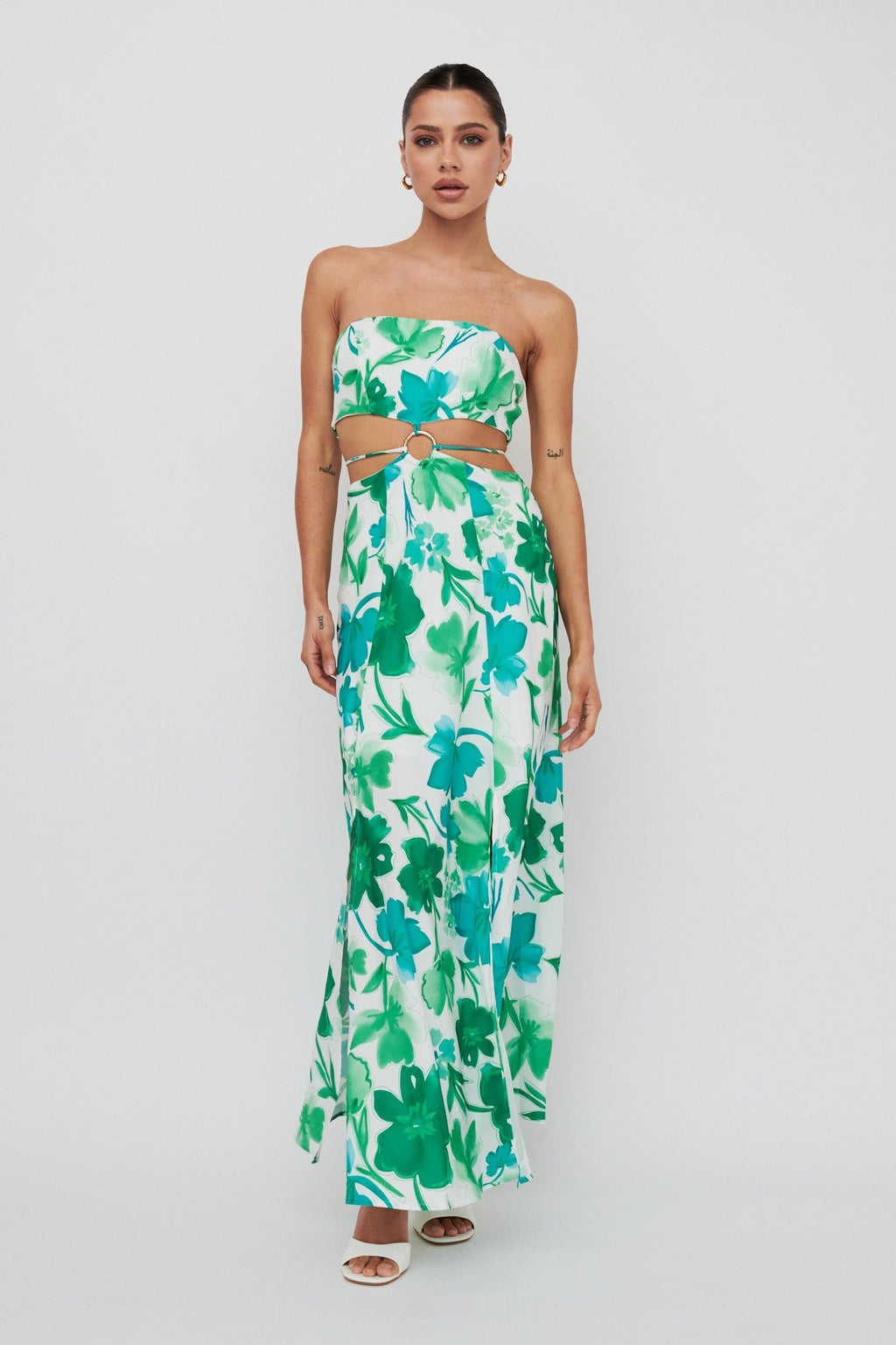 Tuscan Summers Strapless Cut-Out Midi Dress Green