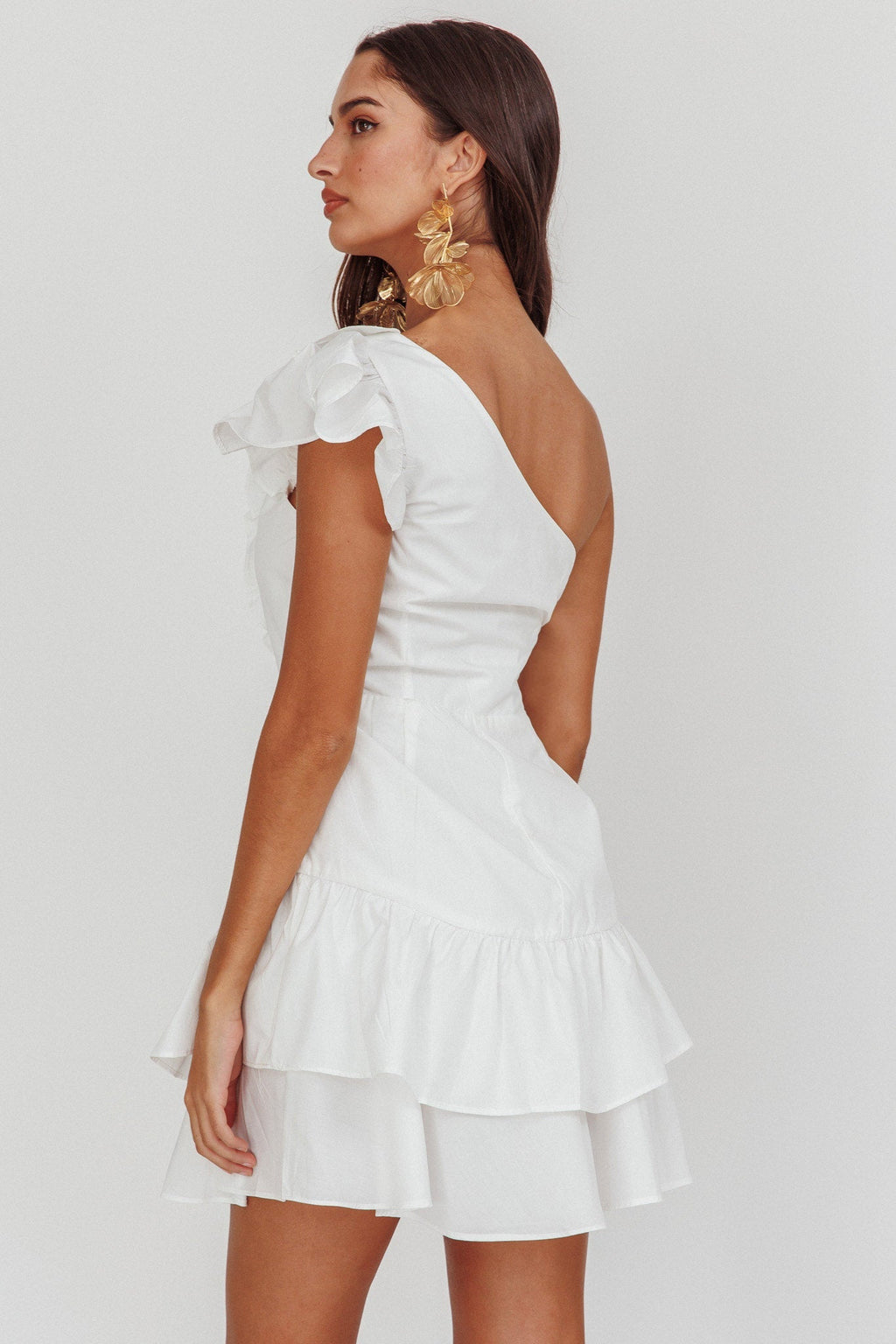 Koko One-Shoulder Ruffle Mini Dress White
