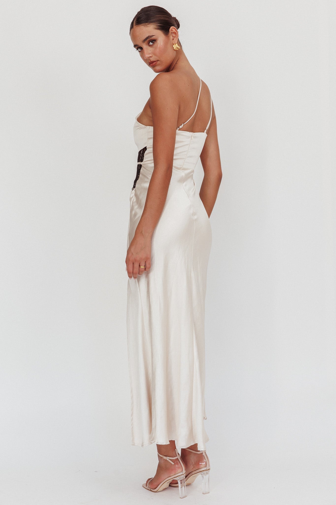 Tarly Lace Waist One-Shoulder Maxi Dress Champagne