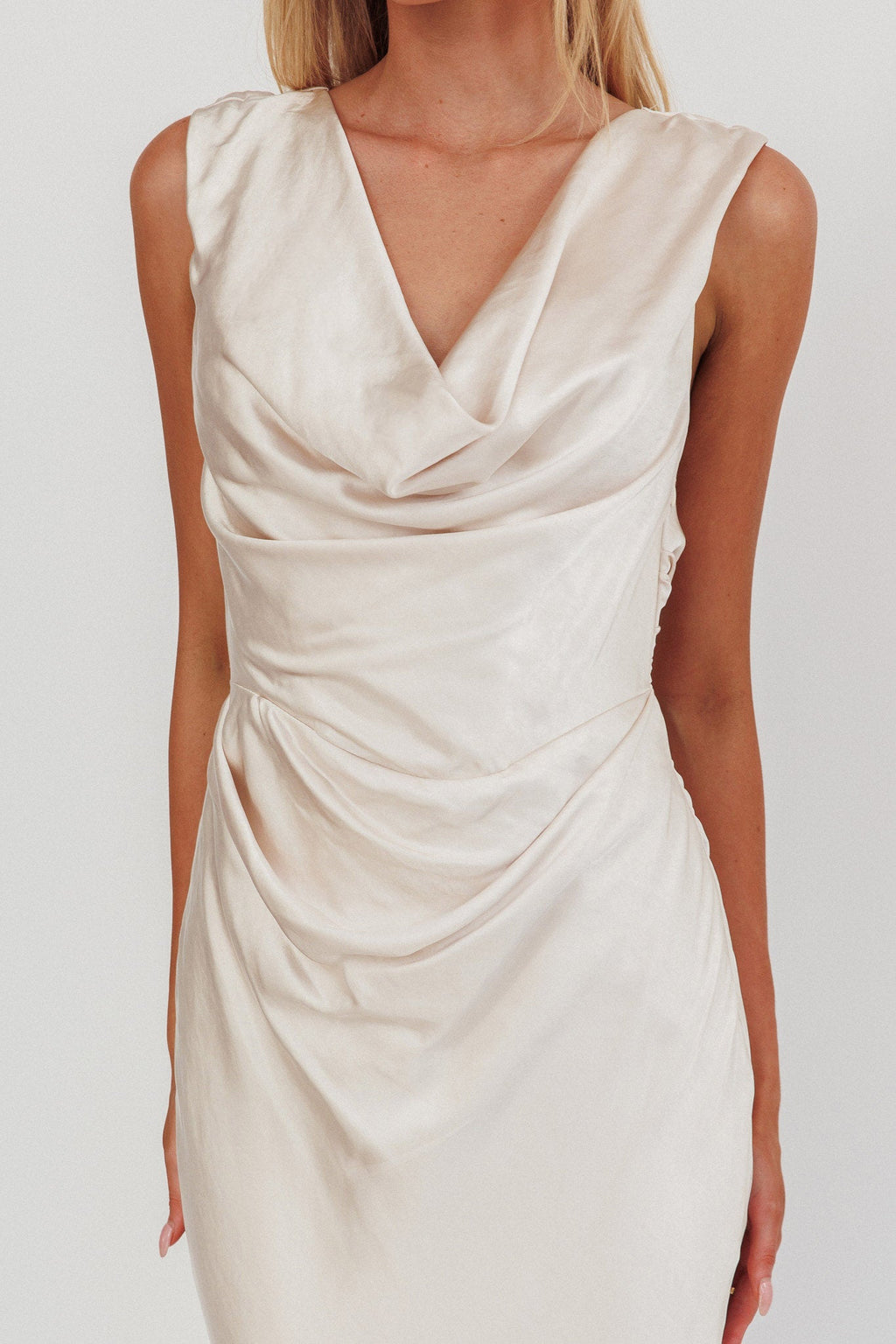 Chills Cowl Neck Satin Maxi Dress Champagne