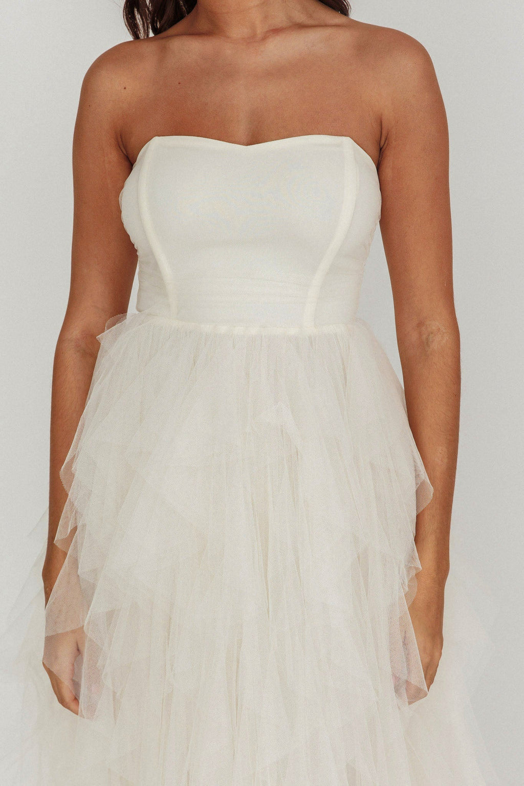 Rori Tulle Cascade Maxi Dress Ivory