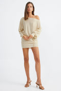 SNDYS Hailey Off Shoulder Mini Dress Gold Shimmer