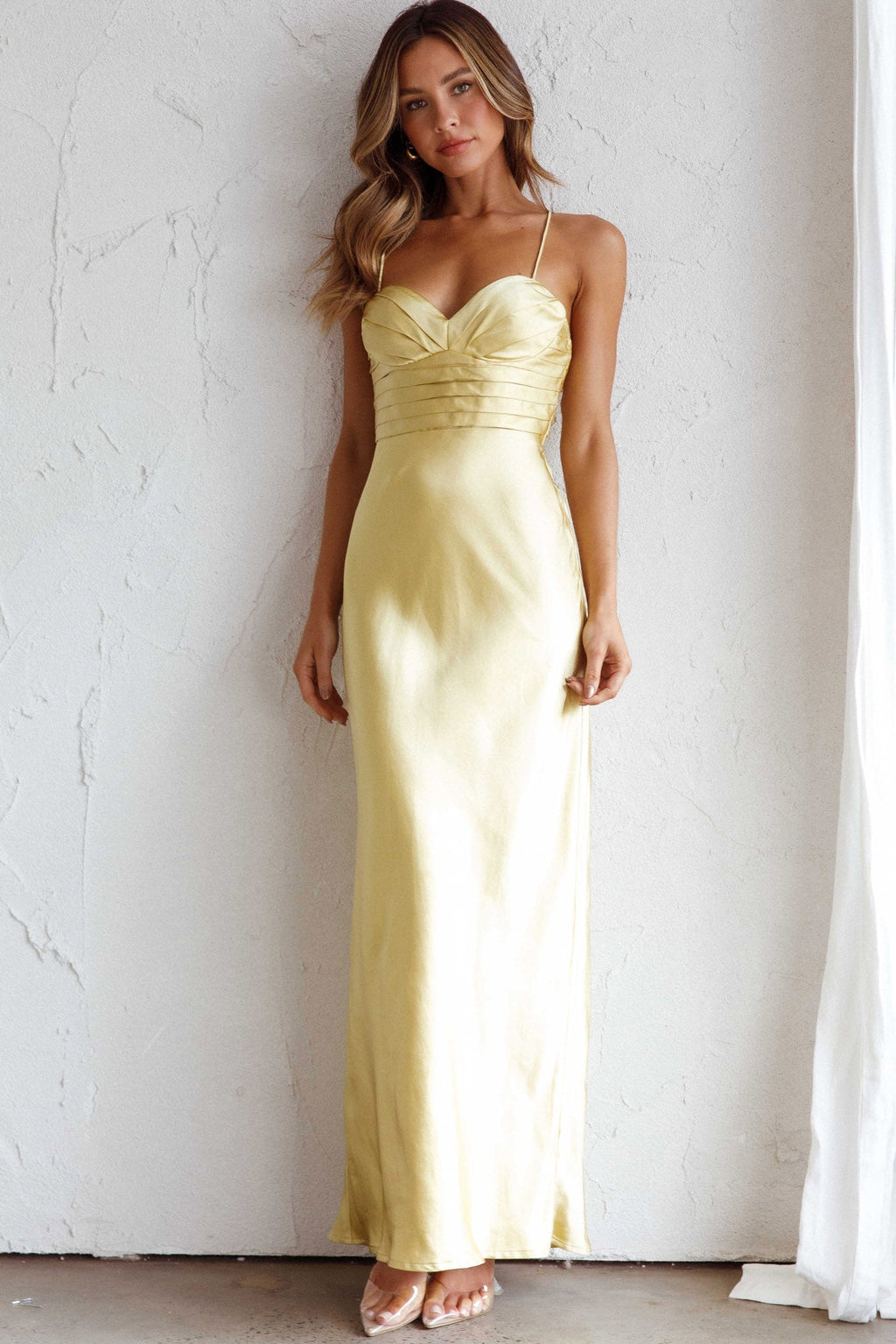 Azara Pintuck Bodice Maxi Dress Yellow