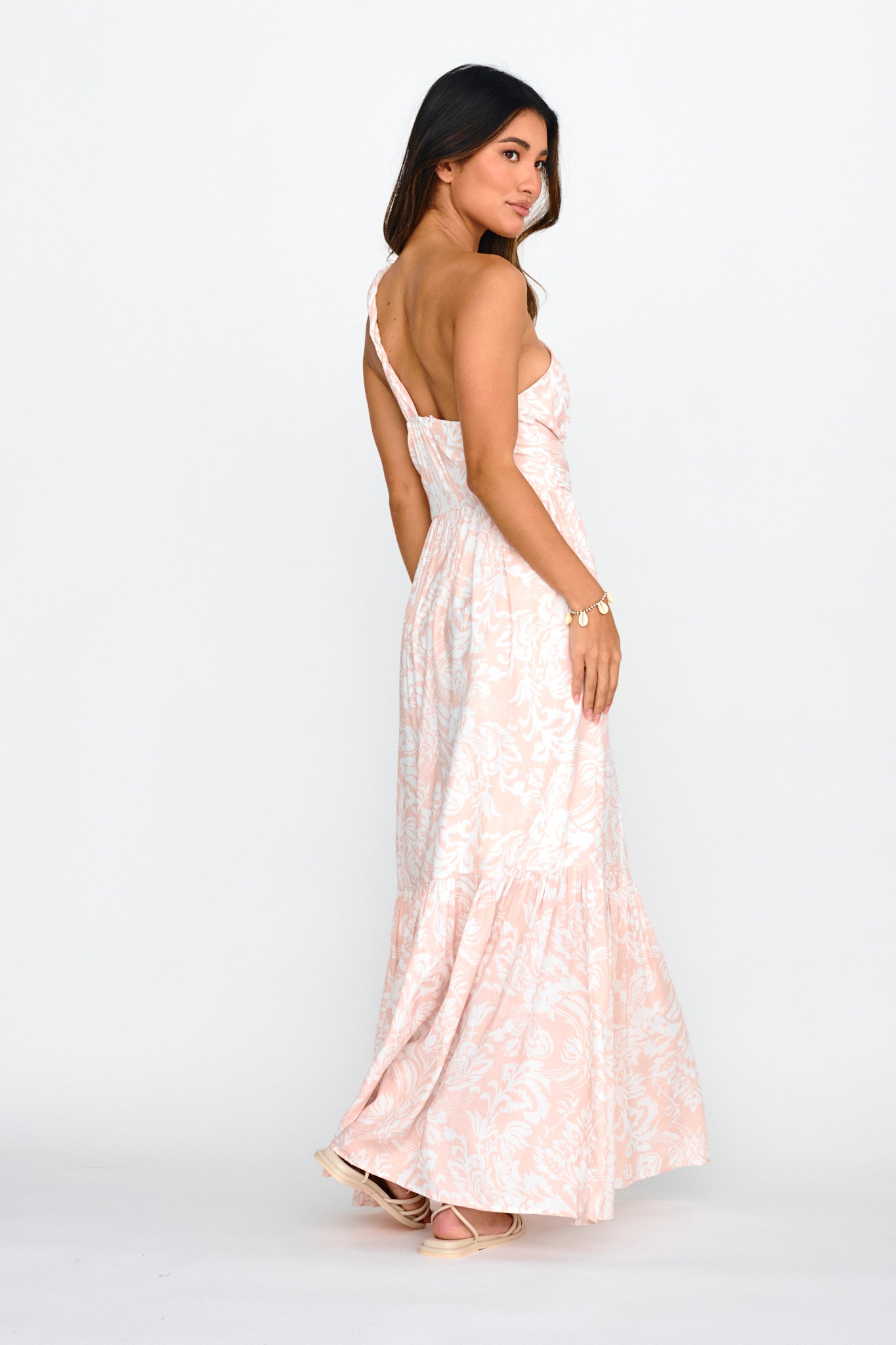 Kamali One-Shoulder Keyhole Maxi Dress Beige