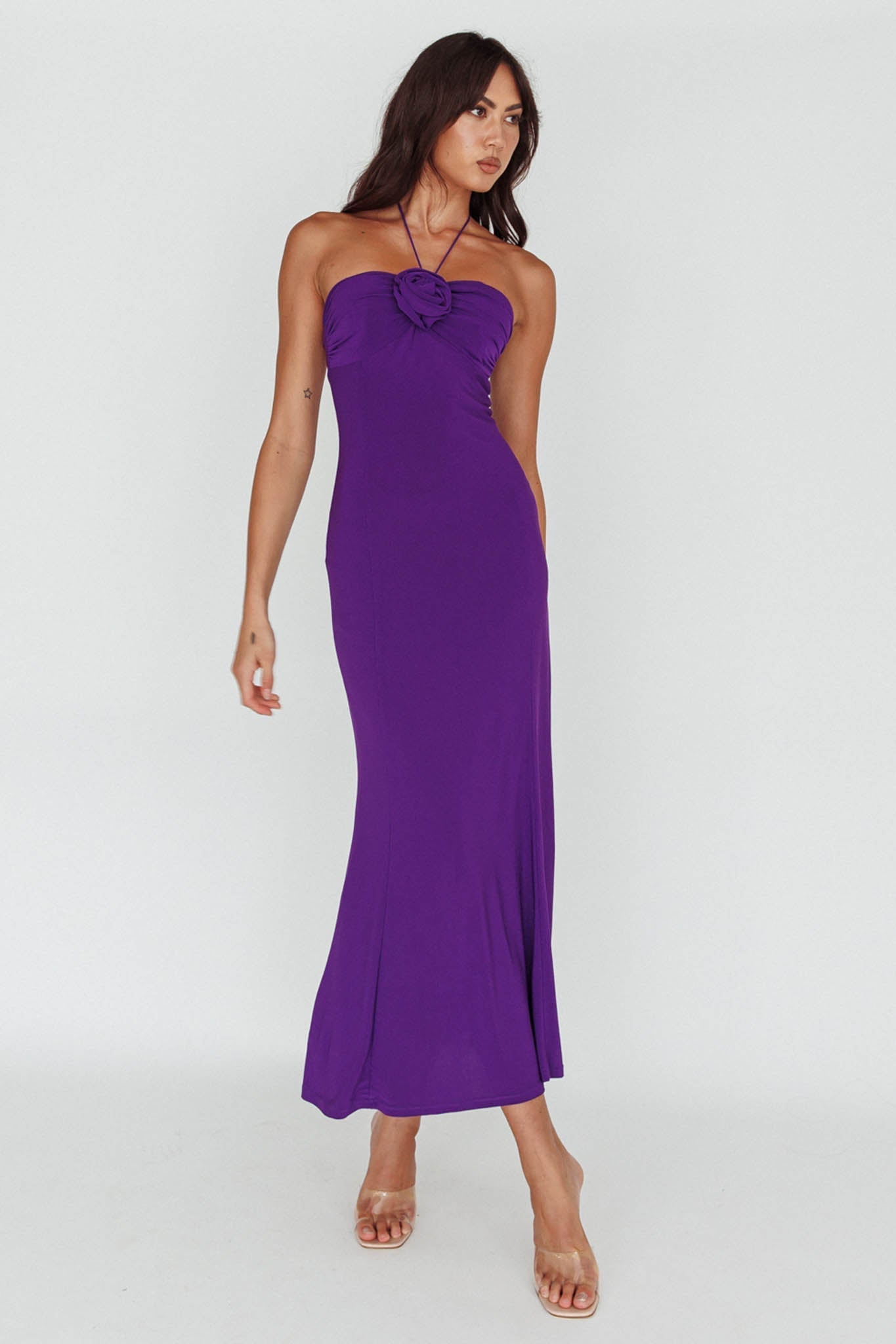 Ibiza Sunset Bust Flower Midi Dress Purple
