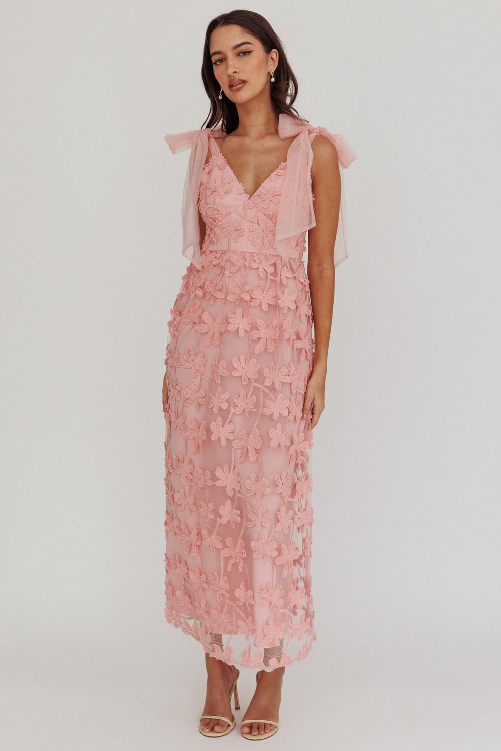 Mykonos Morning Tied Shoulder Tree Maxi Dress Blush