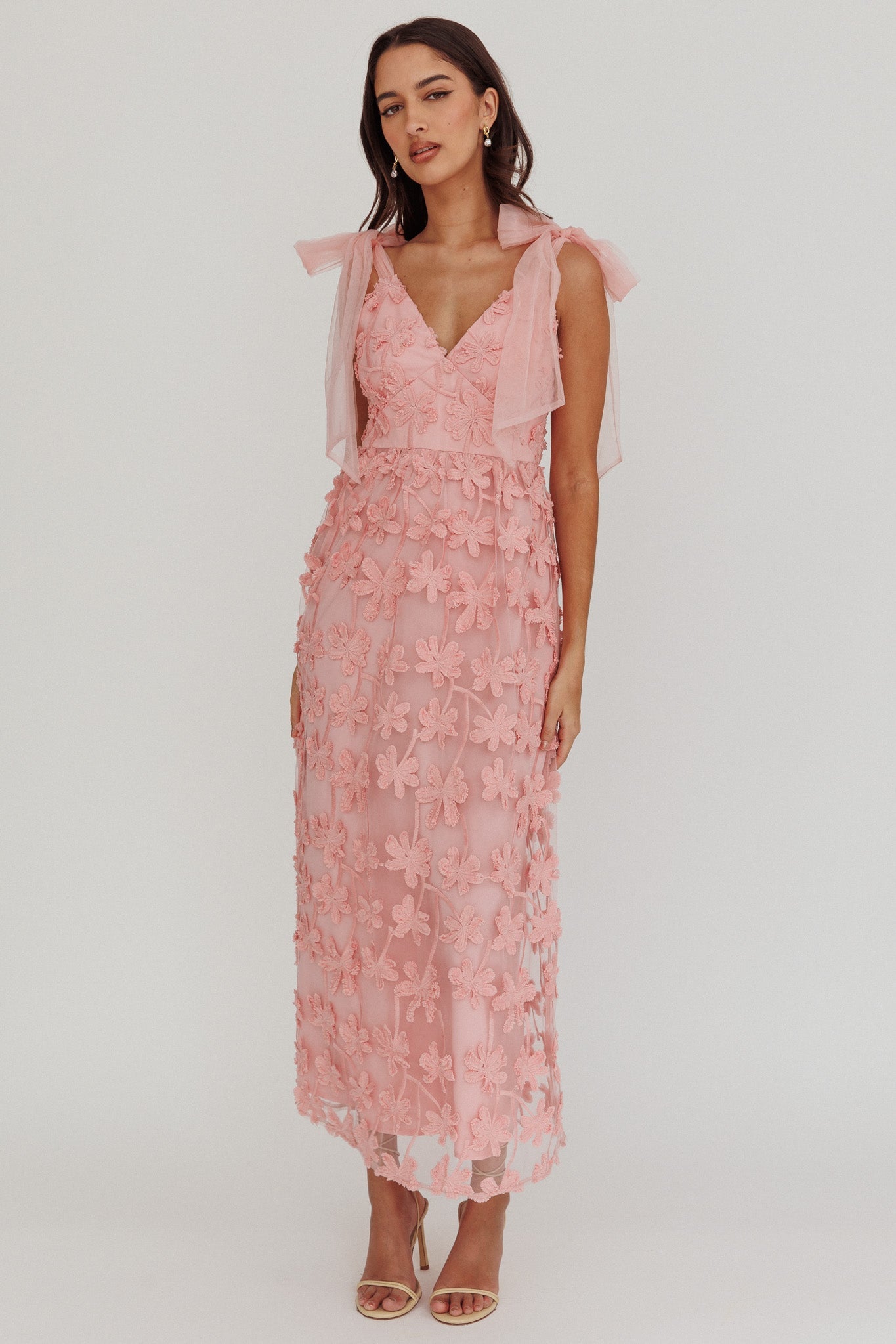 Mykonos Morning Tied Shoulder Tree Maxi Dress Blush