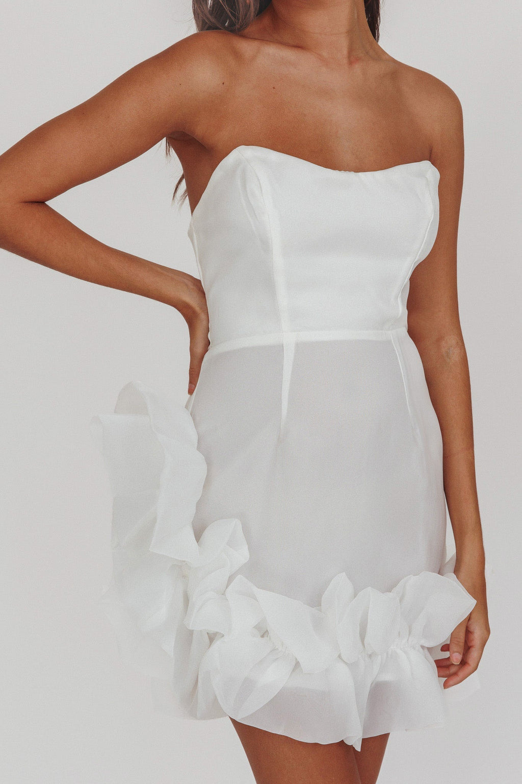 L'amour Toujours Frill Accent Mini Dress White
