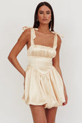 Just Magic Tied Shoulder Bubble Hem Mini Dress Butter