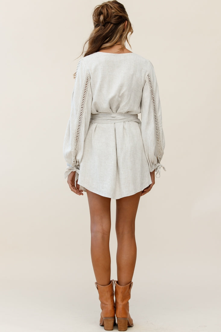 Ruthie Balloon Sleeve Crochet Insert Dress Natural